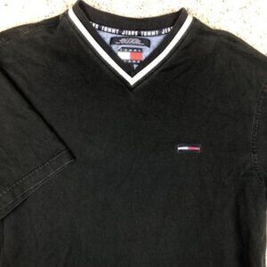 Tommy Jeans Mens Short Sleeve Black T Shirt Size Large With Red White Logo